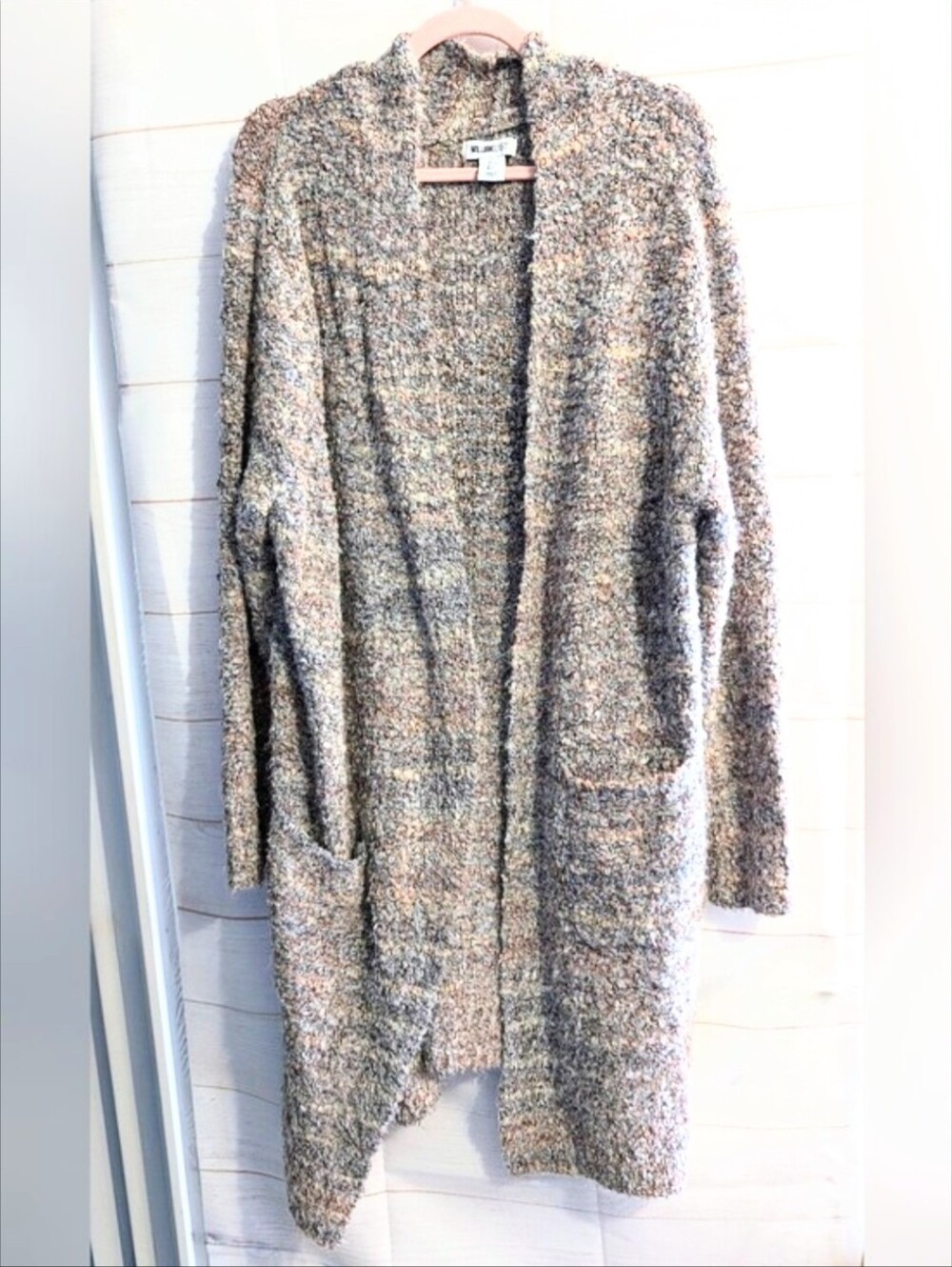 William Rast Multicolor Bouclé Open-Front Long Thick Cardigan Size Large